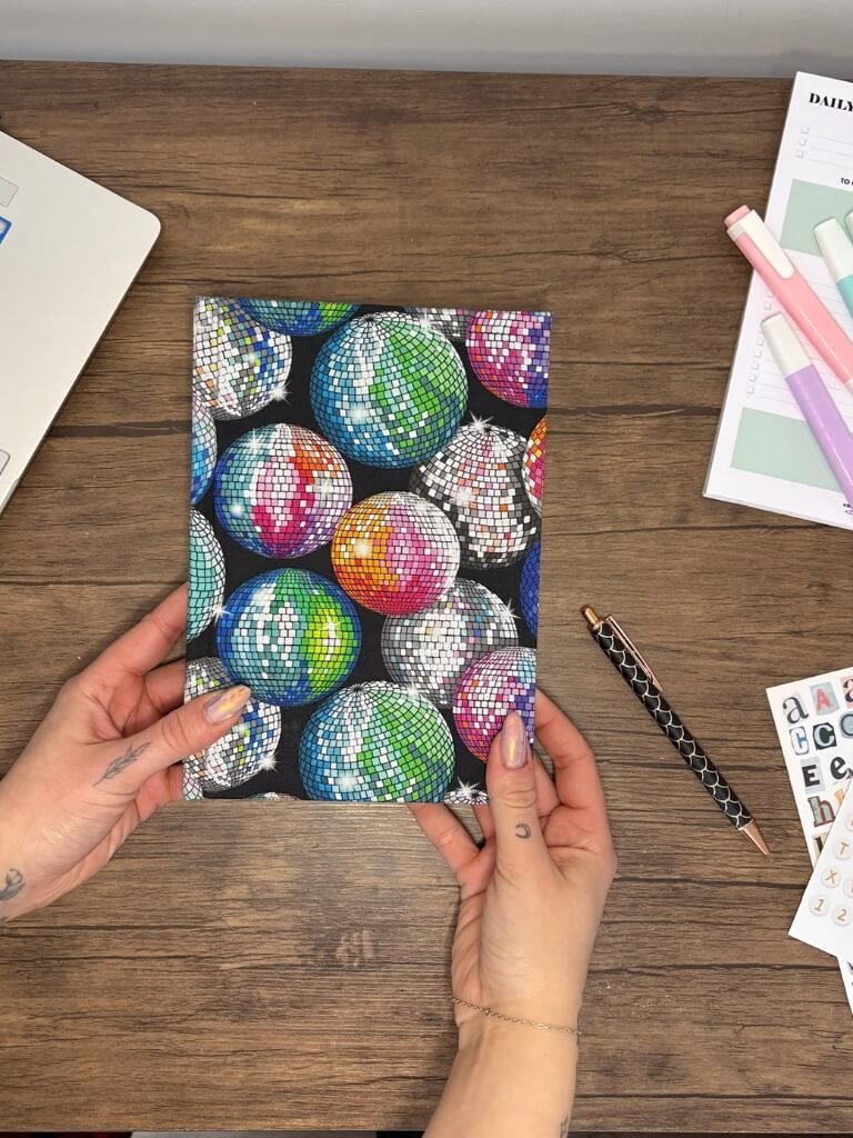 Handmade Hardback Notebook With Shimmery Disco Ball Cover