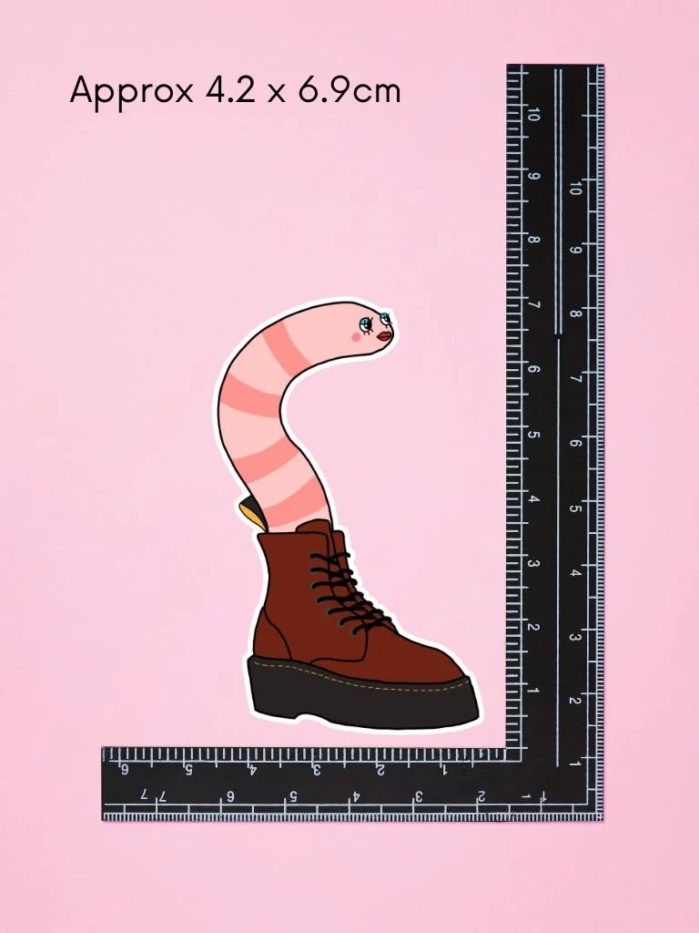 Goth Worm In Boots: Hand Drawn Vinyl Sticker