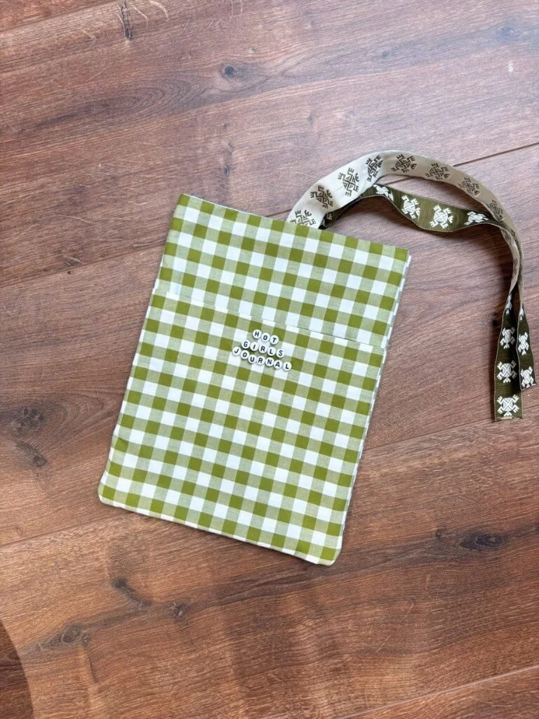 Hot Girls Journal - Handmade Sage Checked Gingham Journal & Book Bag
