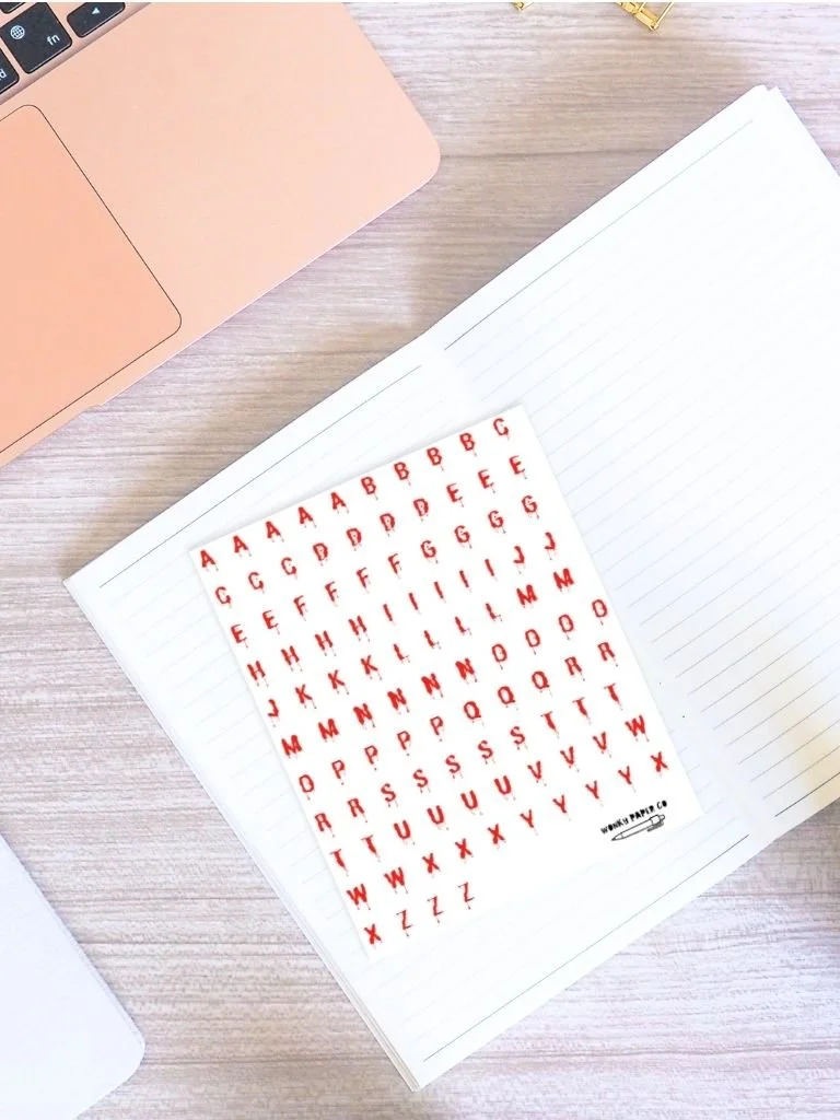 Dripping Blood Alphabet Sticker Sheet - Horror Themed Letter Stickers