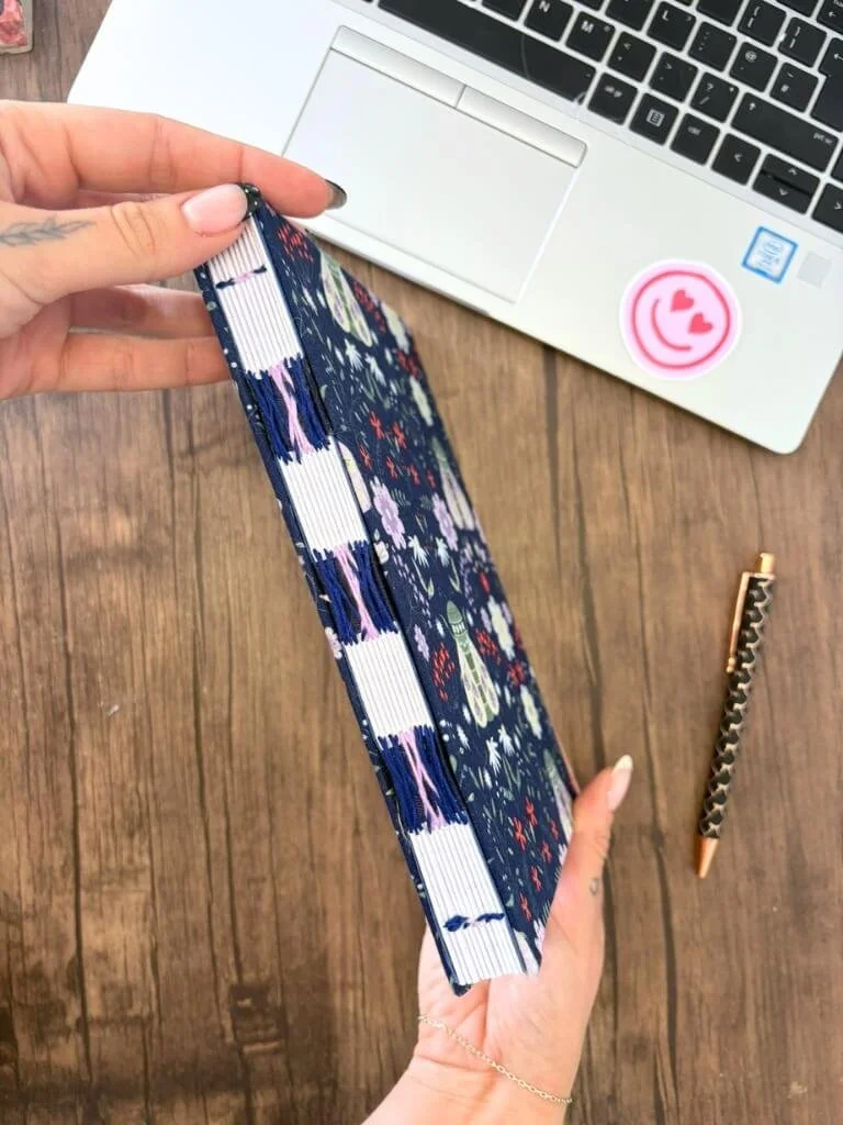Hand Sewn Hardcover Fabric Notebook Bullet Journal With Flowers And Moths
