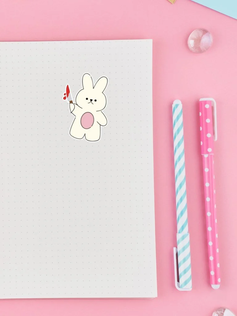 Cute But Psycho Bunny With Knife Sticker - Matte Vinyl Sticker