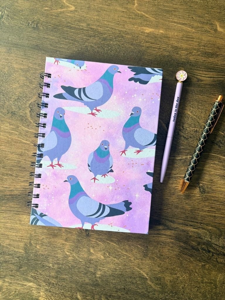 Handmade A5 Pigeon Notebook - Spiral Bound Journal With Pigeons