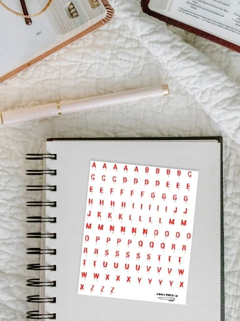 Dripping Blood Alphabet Sticker Sheet - Horror Themed Letter Stickers