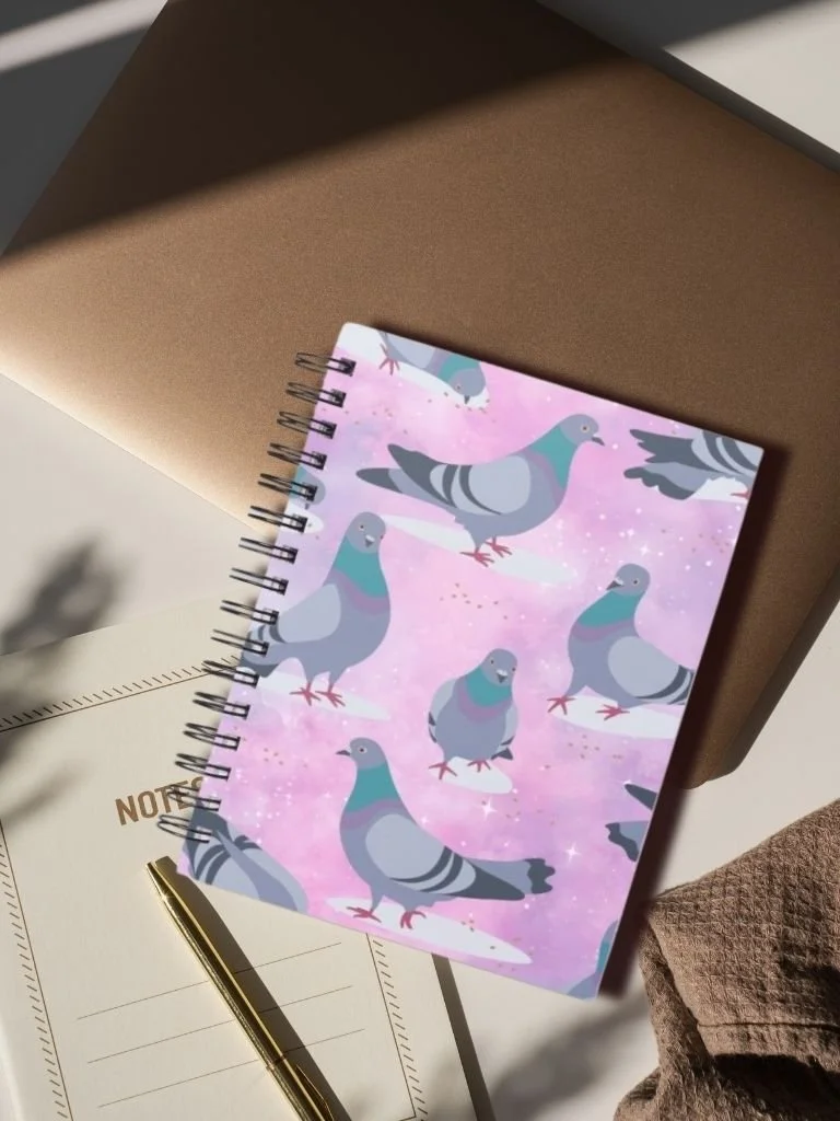 Handmade A5 Pigeon Notebook - Spiral Bound Journal With Pigeons