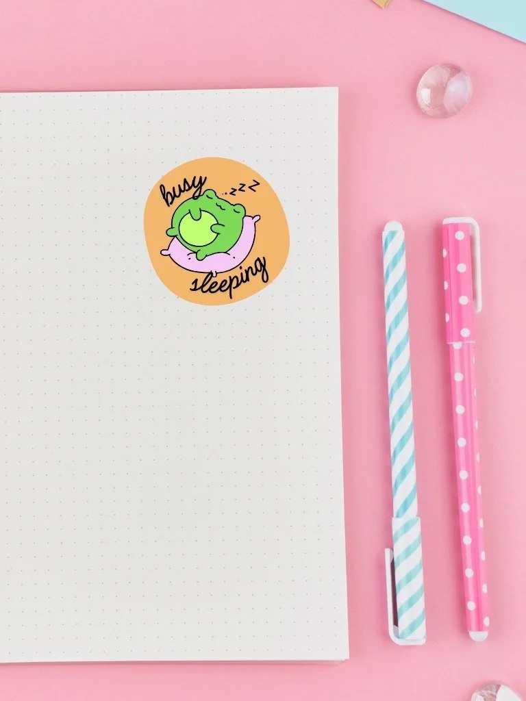 Busy Sleeping Sticker - Cute Sleeping Frog Kawaii Sticker
