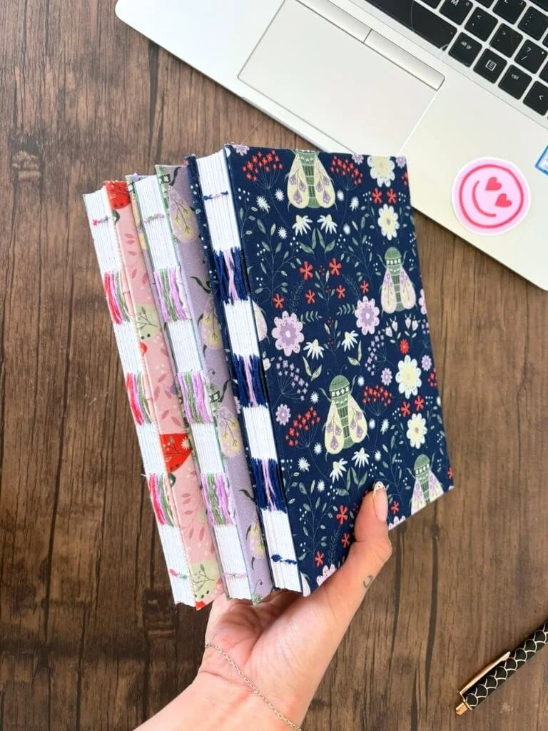 Hand Sewn Hardcover Fabric Notebook Bullet Journal With Flowers And Moths