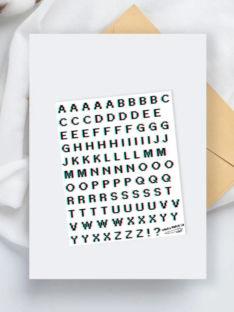 Retro Pixel Font Letter Stickers - Pixelated Alphabet Sticker Sheet