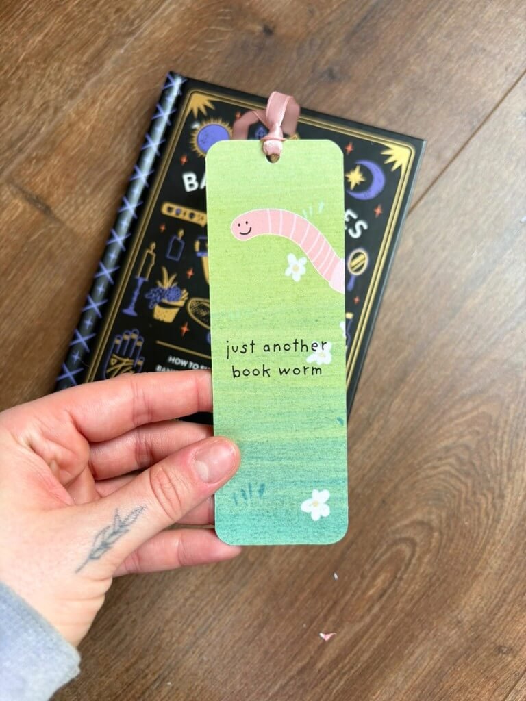 Cute Bookworm Bookmark | Handmade Double Sided Bookmark With Book Worm Art
