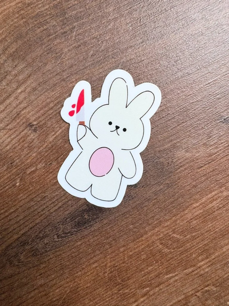 Cute But Psycho Bunny With Knife Sticker - Matte Vinyl Sticker