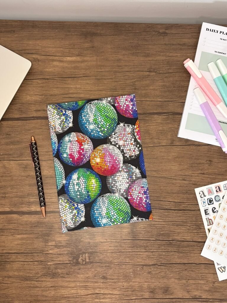Handmade Hardback Notebook With Shimmery Disco Ball Cover