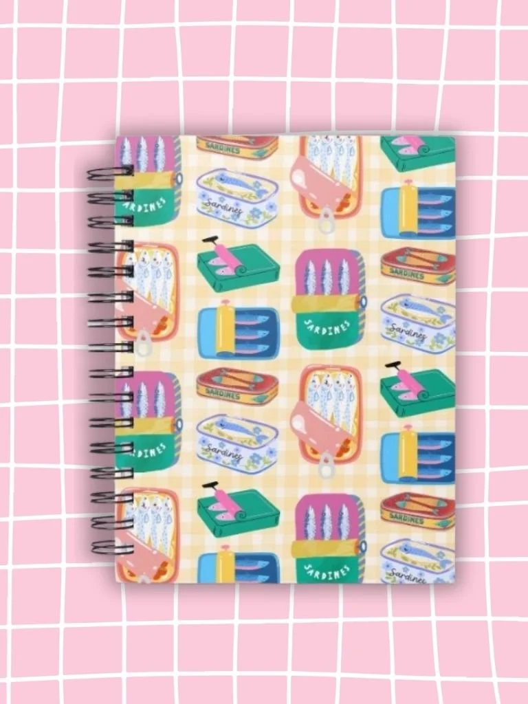 Handmade A5 Sardine Art Notebook - Spiral Bound Journal
