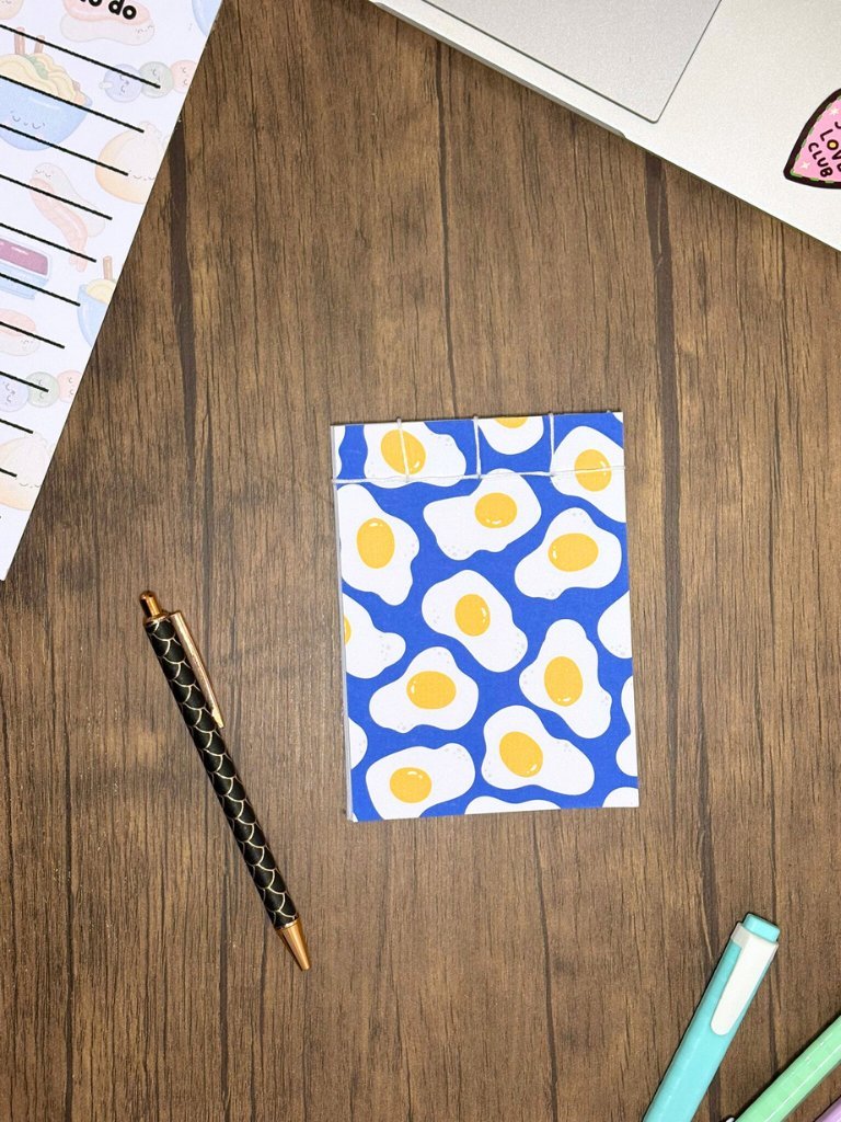 Hand Sewn Small Paper Notebook With Fried Eggs