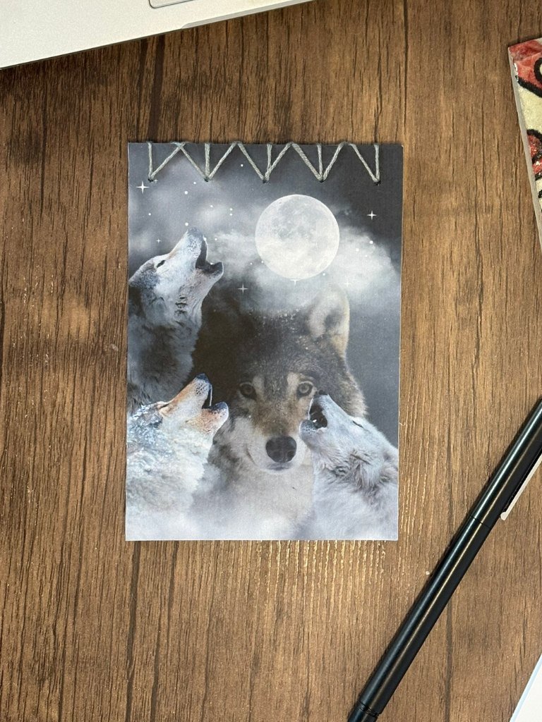 Howling Wolf And Moon Hand Stitched A6 Notebook