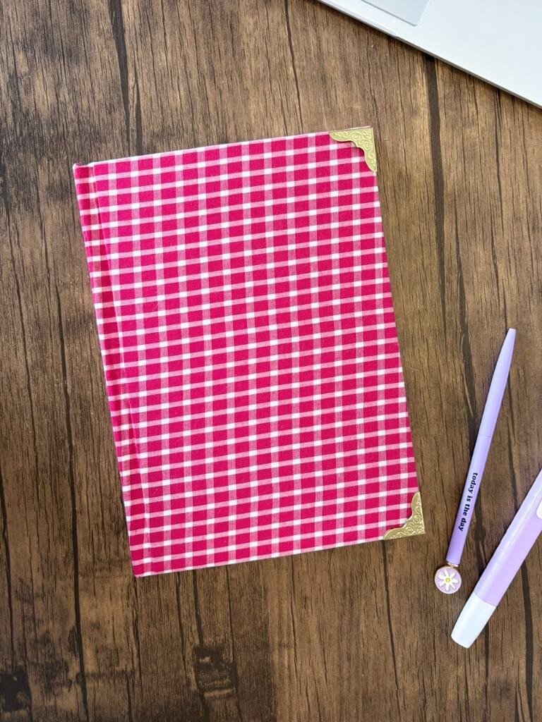 Handmade Hardcover Pink Checked Notebook | A5 Handcrafted Fabric Journal