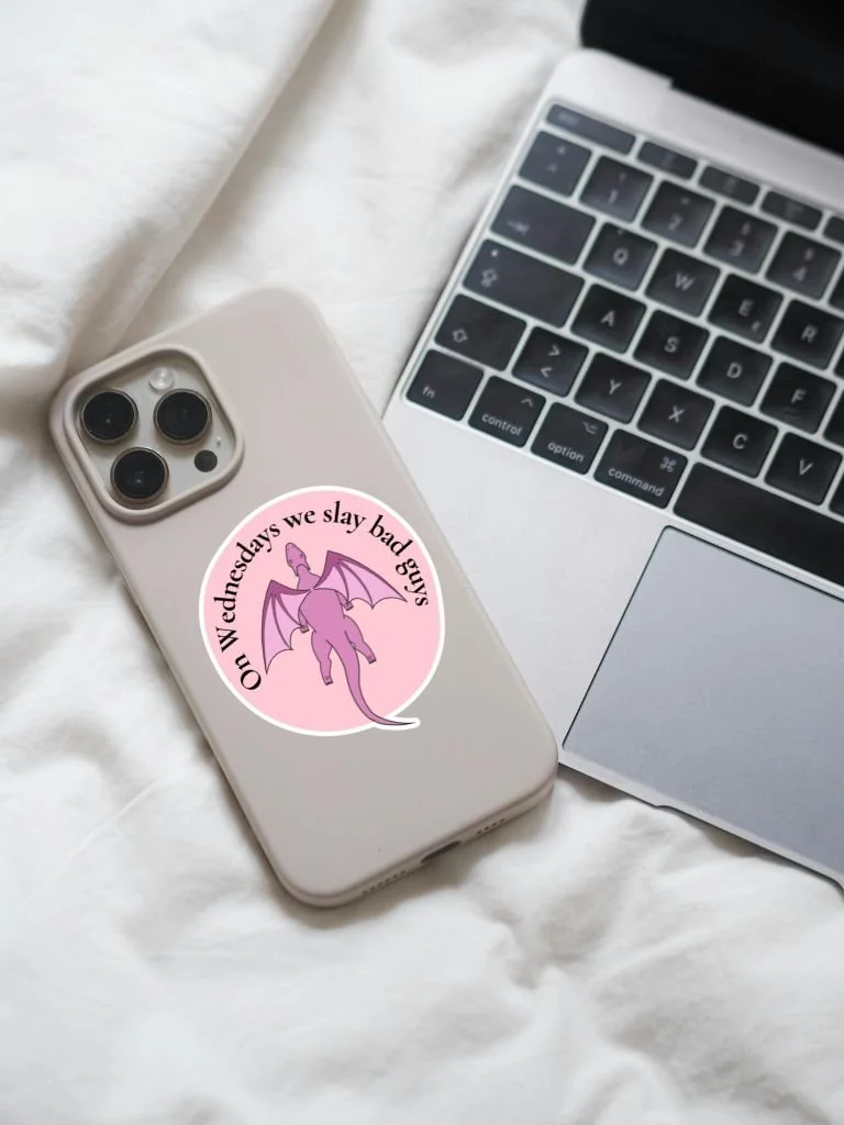 Hand Drawn Pink Dragon Sticker with Mean Girls Quotes