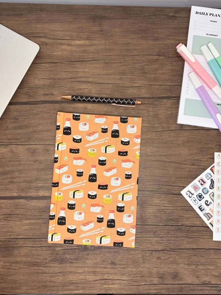 Handmade Hardback Notebook With Cute Kawaii Sushi Print