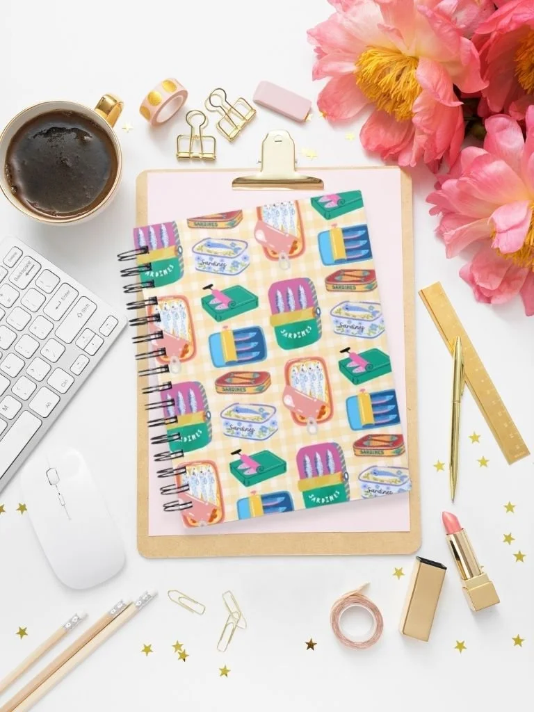 Handmade A5 Sardine Art Notebook - Spiral Bound Journal