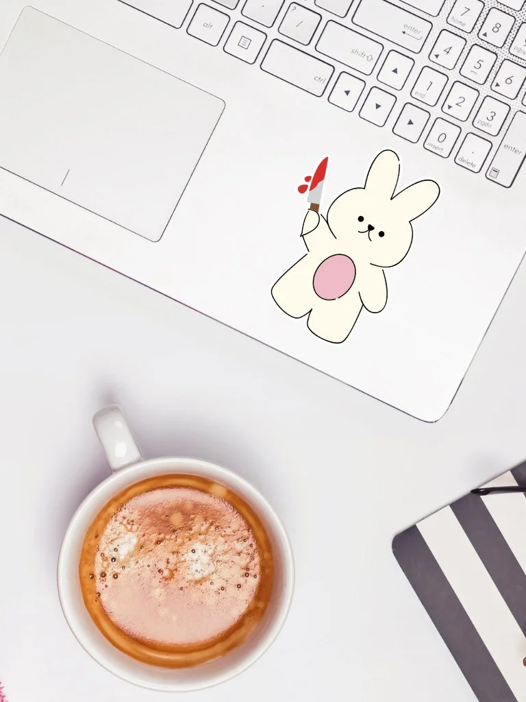 Cute But Psycho Bunny With Knife Sticker - Matte Vinyl Sticker