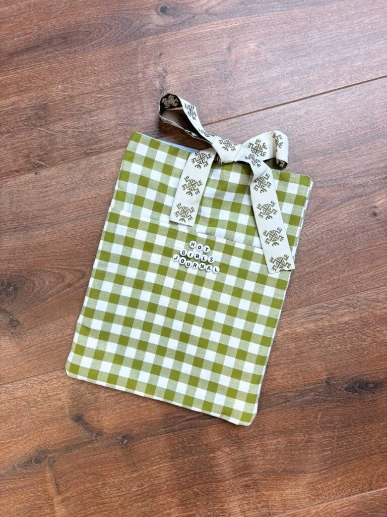 Hot Girls Journal - Handmade Sage Checked Gingham Journal & Book Bag
