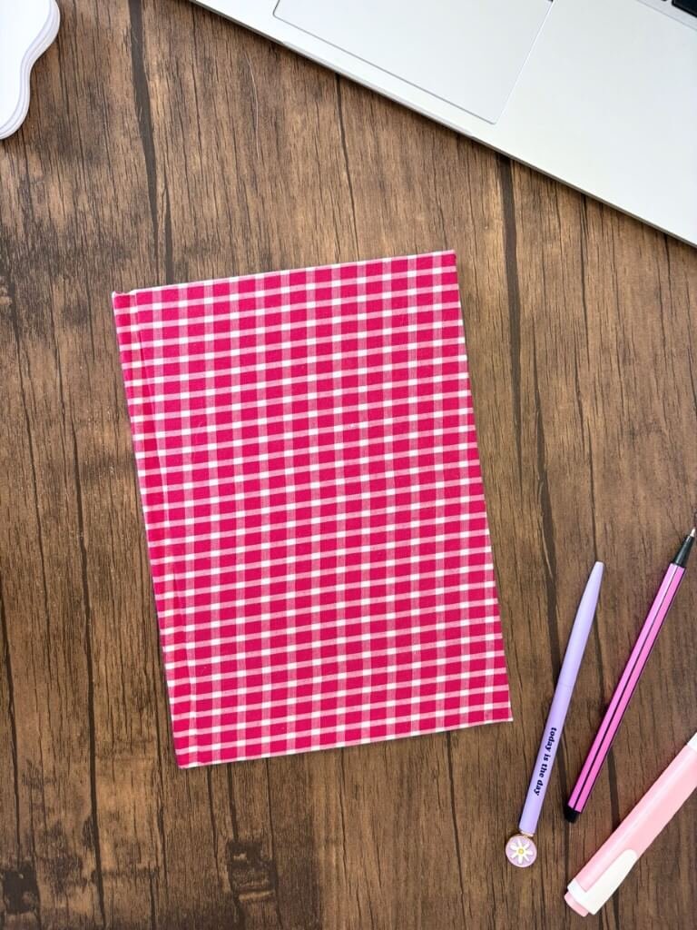 Handmade Hardcover Pink Checked Notebook | A5 Handcrafted Fabric Journal