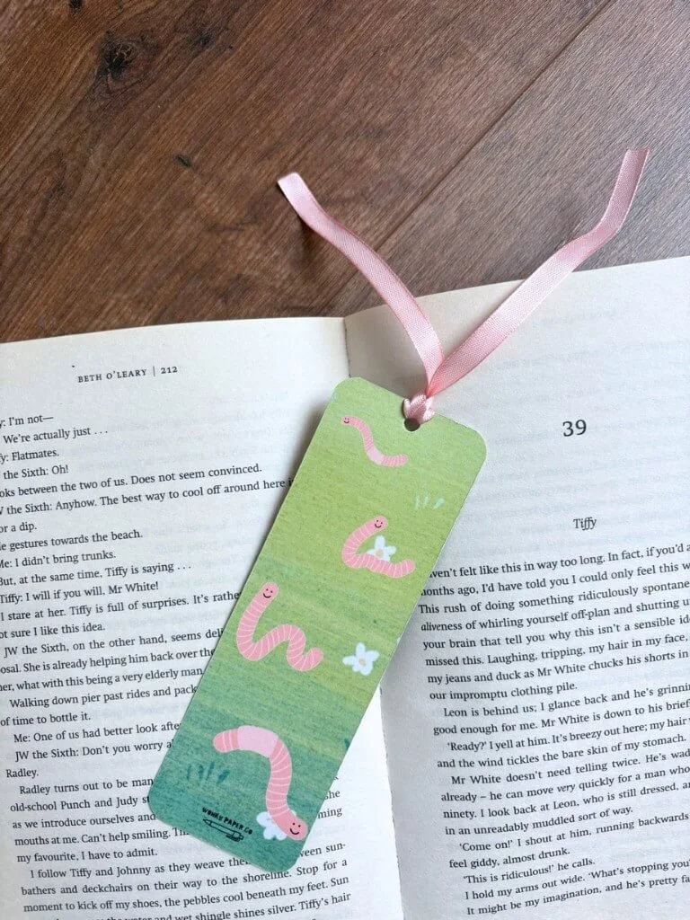 Cute Bookworm Bookmark | Handmade Double Sided Bookmark With Book Worm Art