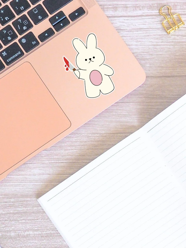 Cute But Psycho Bunny With Knife Sticker - Matte Vinyl Sticker