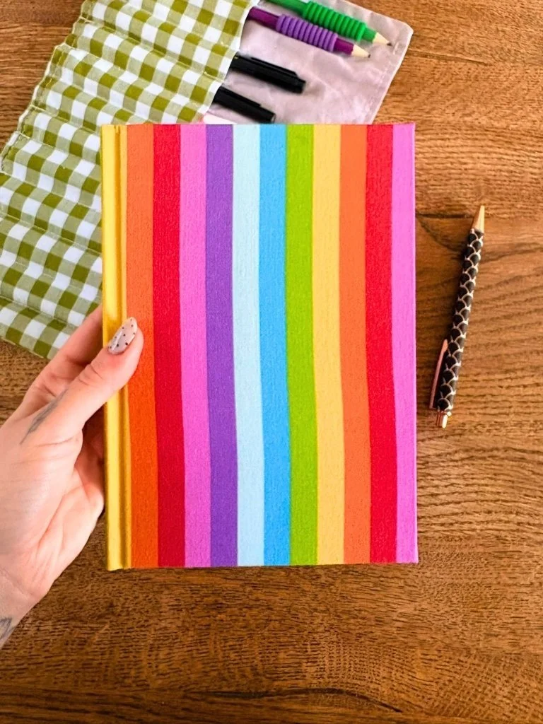 Handmade Rainbow Notebook - A5 Hardcover Striped Journal
