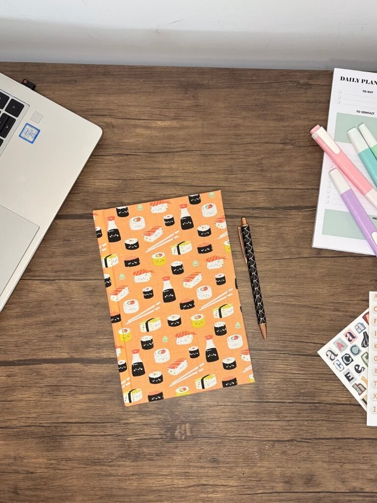Handmade Hardback Notebook With Cute Kawaii Sushi Print