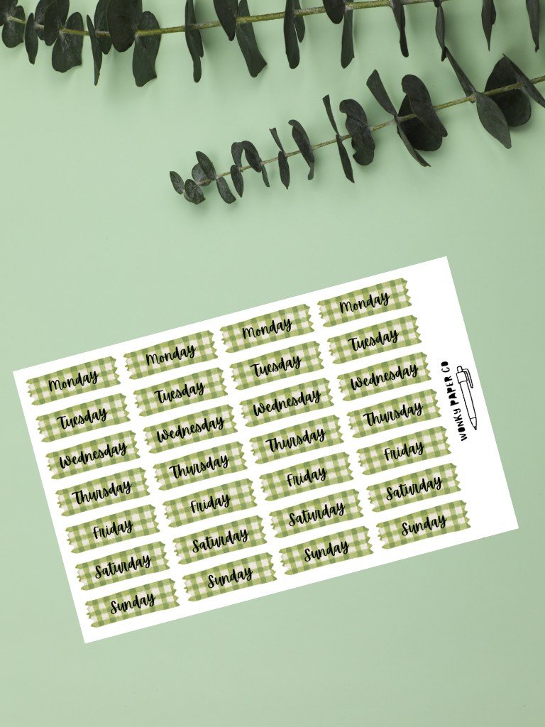 Days Of The Week Gingham Stickers