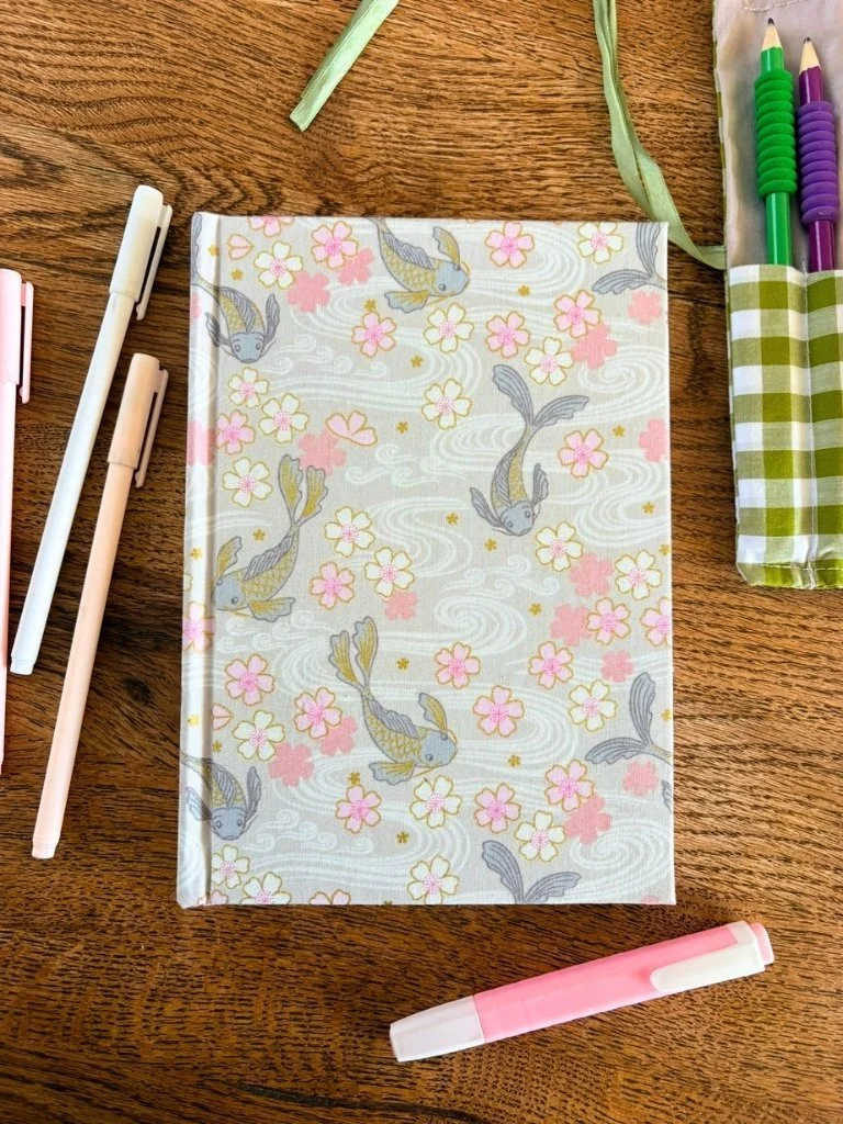 Japanese Notebook - Handmade Hardcover Journal With Koi Carp And Cherry Blossom
