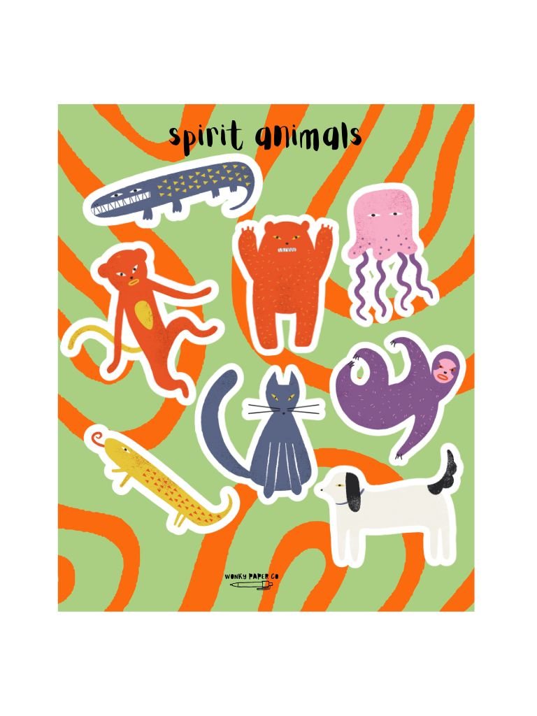 Strange Animal Sticker Sheet With Weird Art Animals