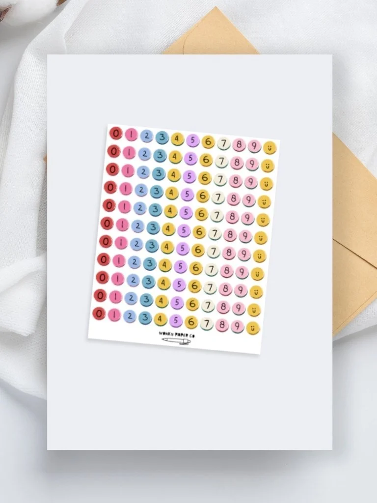 Friendship bracelet bead sticker sheet - number stickers for journaling