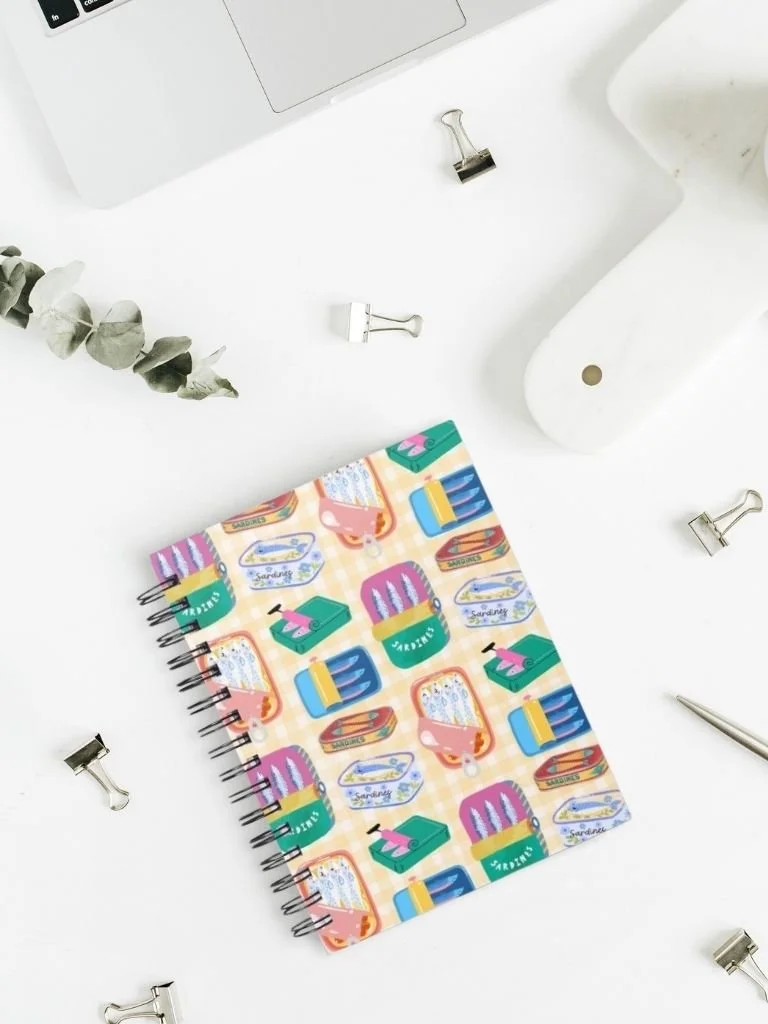 Handmade A5 Sardine Art Notebook - Spiral Bound Journal