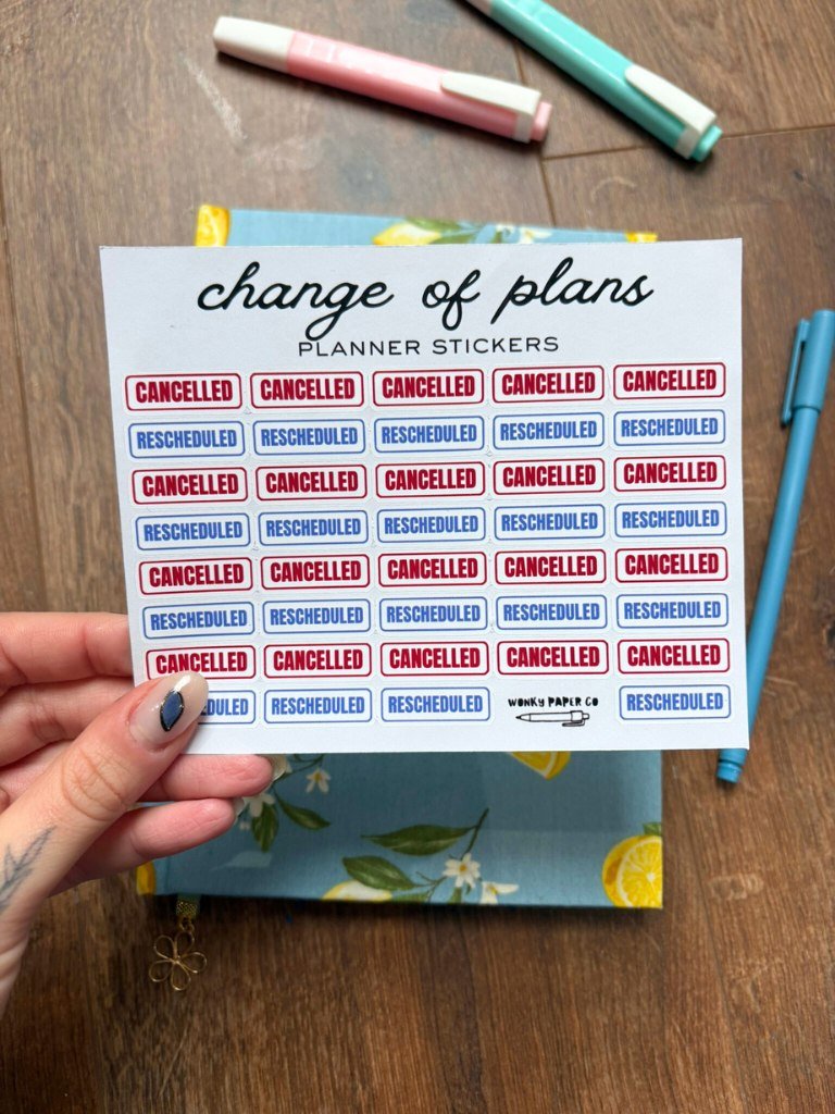 Change Of Plans Calendar Stickers - Cancelled And Rescheduled Planner Stickers