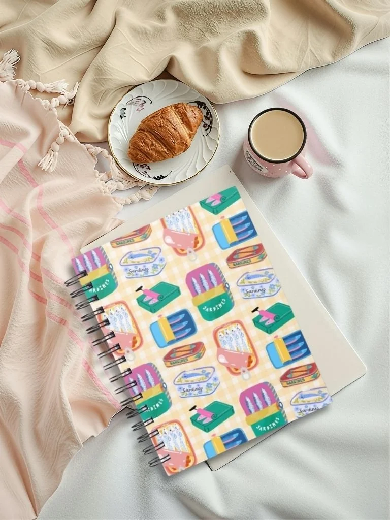 Handmade A5 Sardine Art Notebook - Spiral Bound Journal
