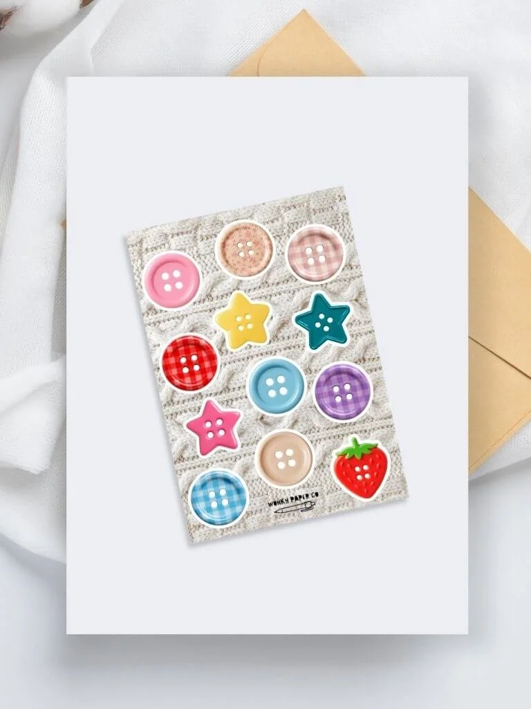 Colourful Buttons Sticker Sheet - Junk Journaling Stickers