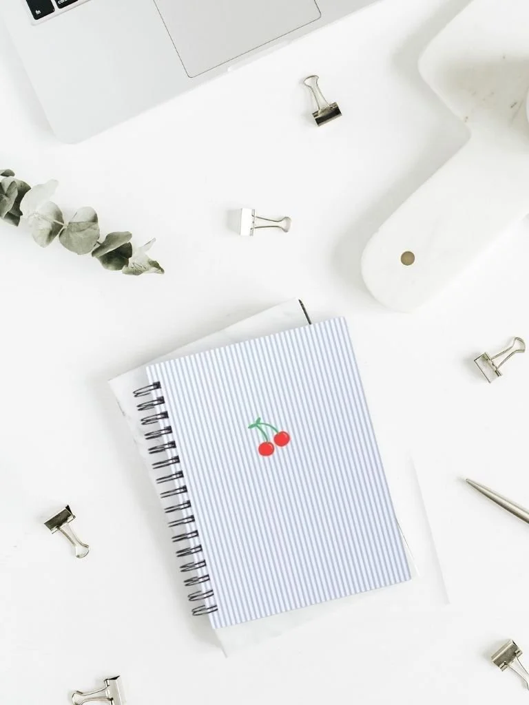 Handmade Striped Journal With Cherry - Minimalist Spiral Bound Notebook