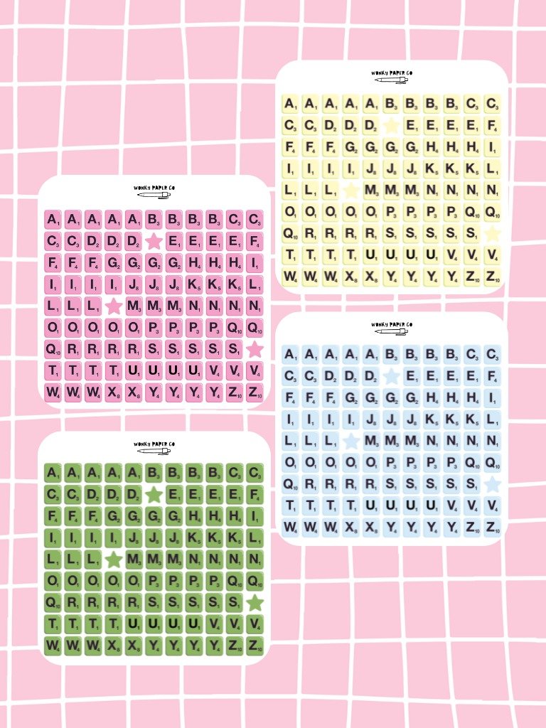 Scrabble Tile Style Letter Sticker Sheet - Blue, Pink, Yellow And Green Alphabet Stickers