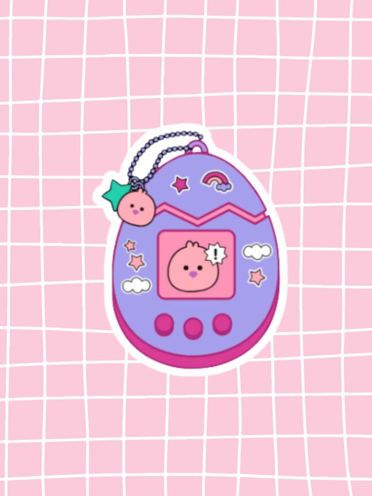 Retro Cartoon Tamagotchi Sticker In Pink And Purple