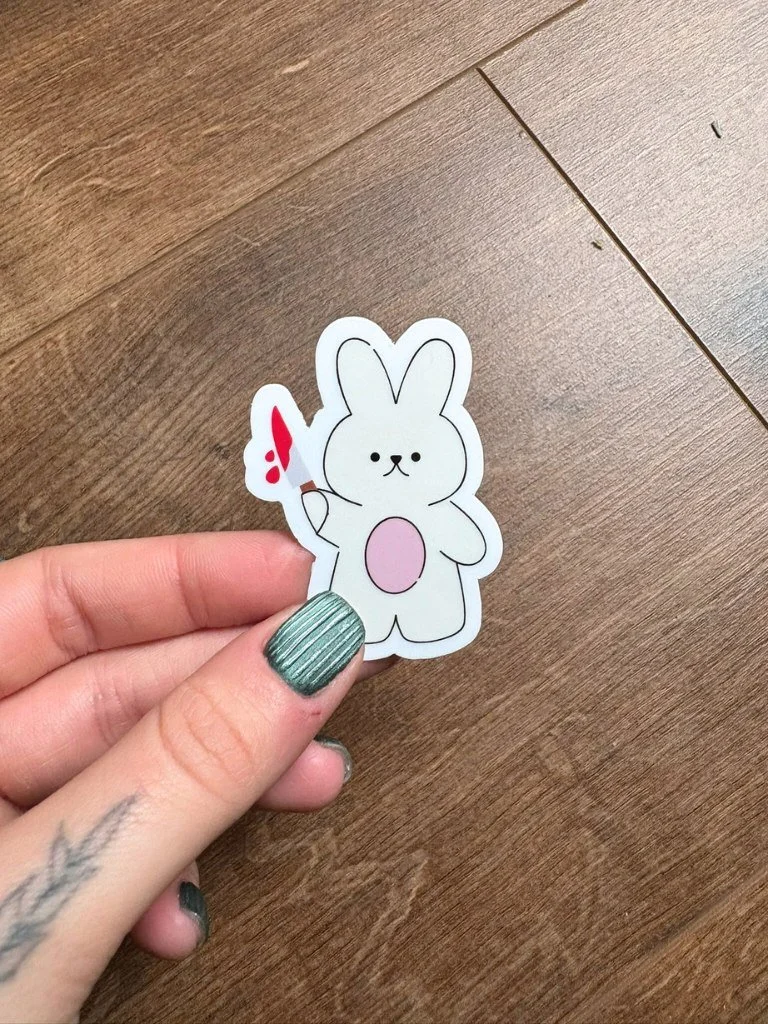 Cute But Psycho Bunny With Knife Sticker - Matte Vinyl Sticker