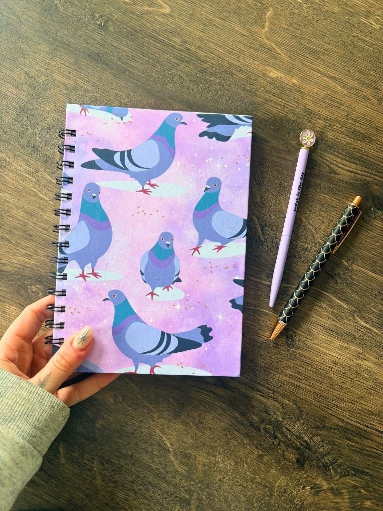 Handmade A5 Pigeon Notebook - Spiral Bound Journal With Pigeons