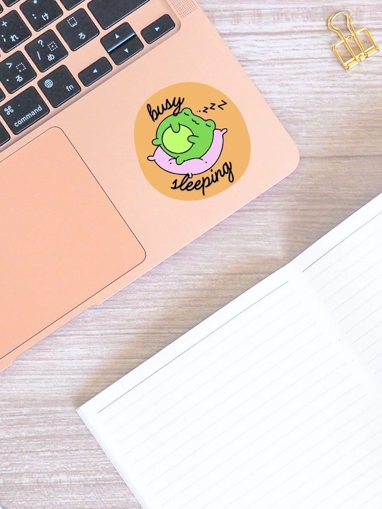 Busy Sleeping Sticker - Cute Sleeping Frog Kawaii Sticker