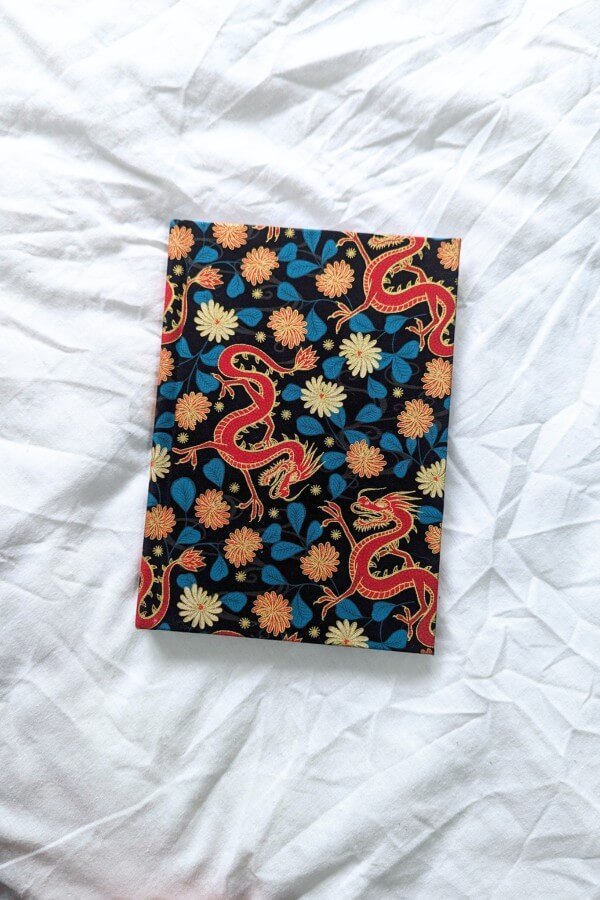 Handmade Hardcover Notebook In Black With Red And Gold Dragons