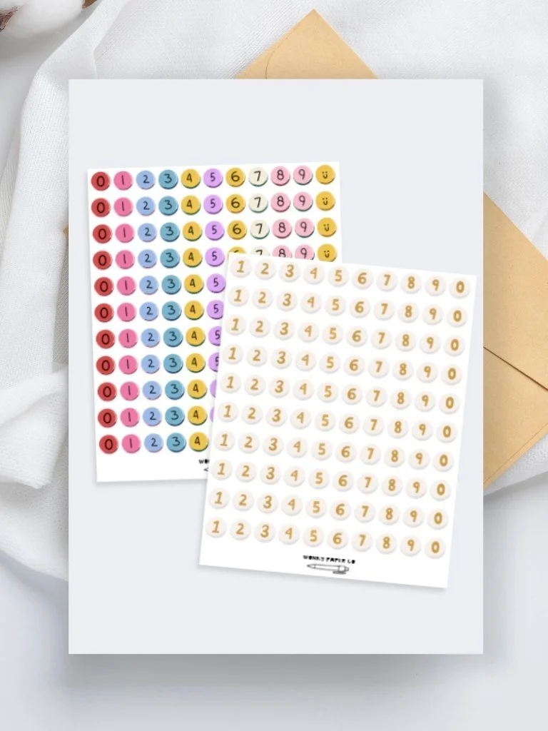 Friendship bracelet bead sticker sheet - number stickers for journaling