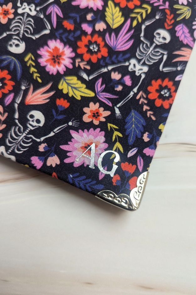 Handmade Hardback Notebook With Flowers And Skeletons