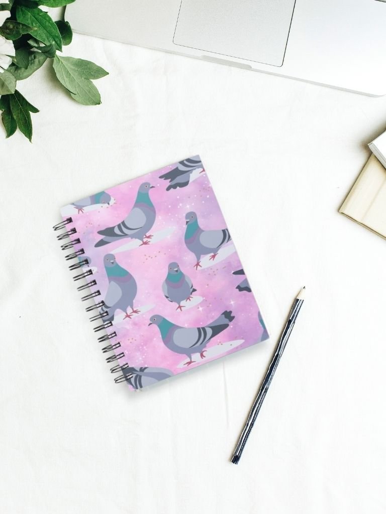 Handmade A5 Pigeon Notebook - Spiral Bound Journal With Pigeons