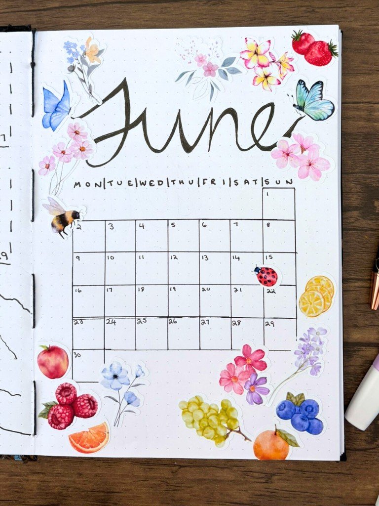 Flowers & Fruit Themed Summer Sticker Sheet | Colourful Matte Summer Themed Journal Stickers