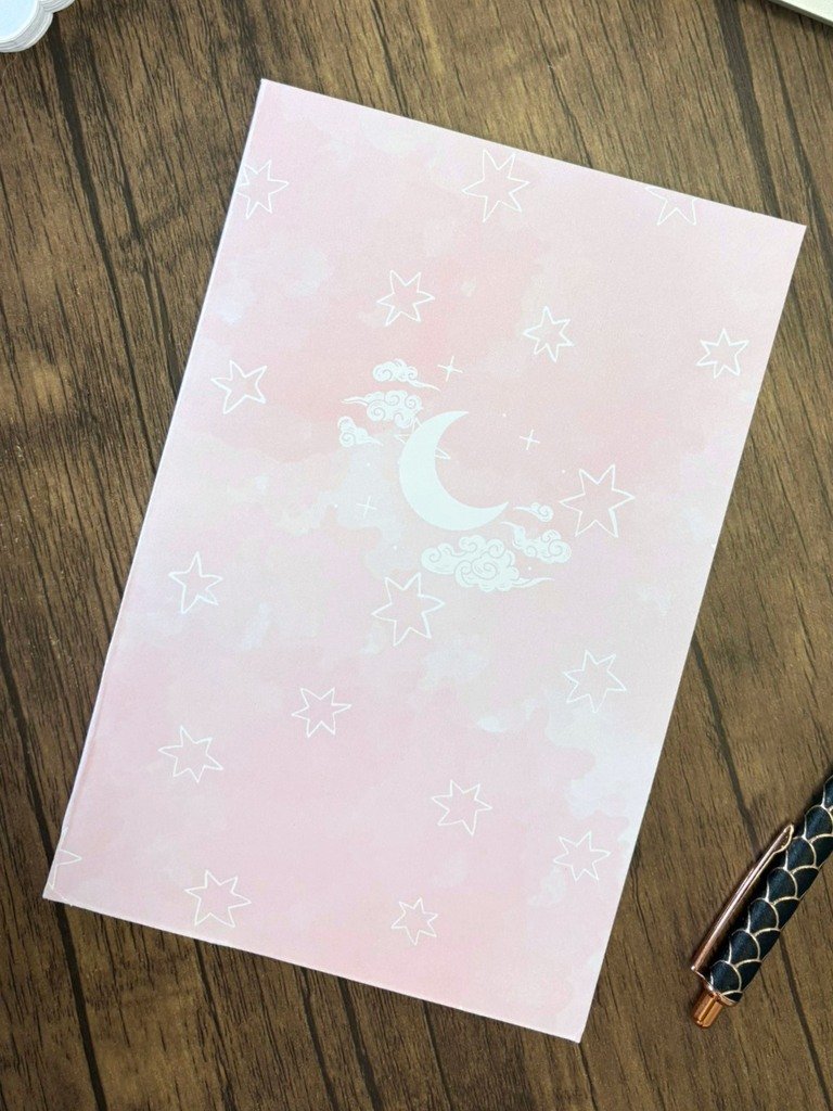Dreamy Pink Star And Moon A5 Journal | Handmade Paper Notebook