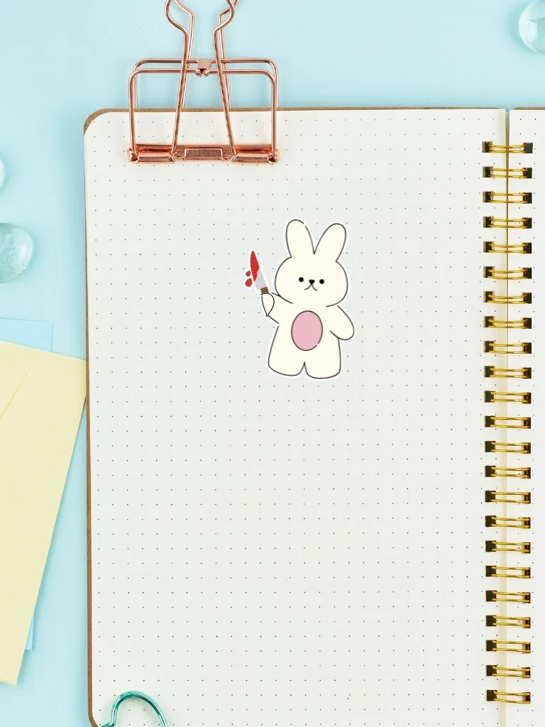 Cute But Psycho Bunny With Knife Sticker - Matte Vinyl Sticker